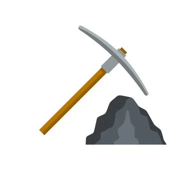 Ore mining. Pick and stone. Miner tool. Pile of minerals. Stock Illustration