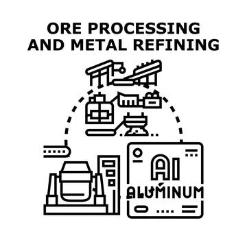 Ore processing and metal refining process for industry Illustrazione stock