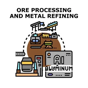 Ore processing and metal refining process for industry Illustrazione stock