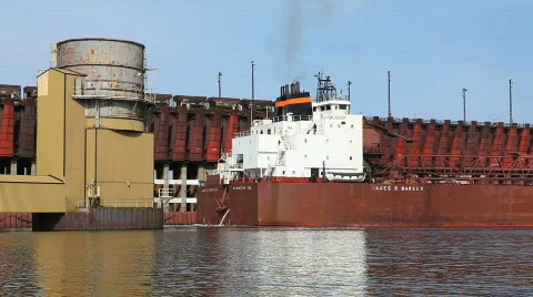 Ore Ship Backs Into Dock 2 Stock Footage 800987