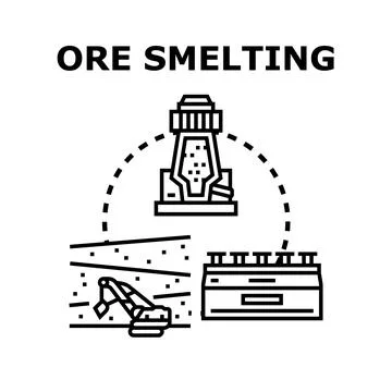 Ore smelting process producing metal and materials Stock Illustration