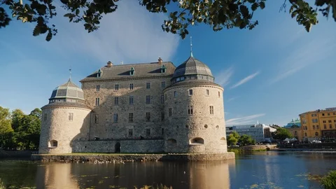 Orebro Castle is a medieval stone castle in Orebro, one of the most famous and Stock Footage 92910703