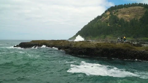 OreCoast PeopleWithBluff01 Video stock 206919086