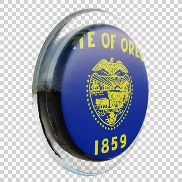 Oregon 3d illustration flag on pole. Wood flagpole Illustrazione stock