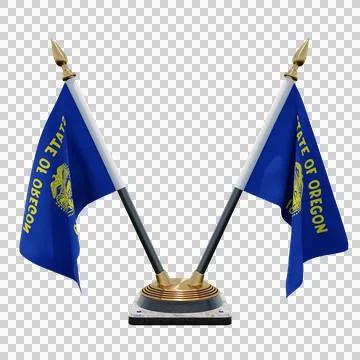 Oregon 3d illustration flag on pole. Wood flagpole Stock-Illustration