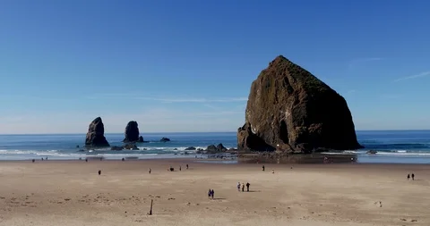 Oregon Cannon Beach Haystack Rock Aerial Shot Stock Footage 96625448