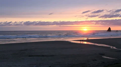 Oregon Canon Beach at sunset Stock Footage