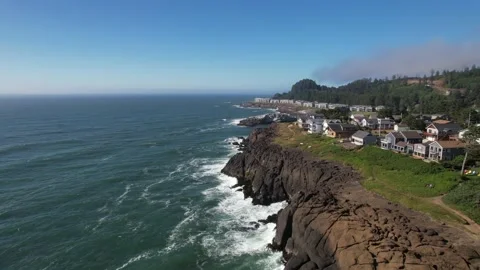 Oregon Coast Aerial Pull Back Stock Footage 158189693