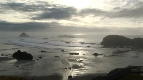 Oregon coast Bandon beach with dramatic grey clouds Stock Footage 11401844