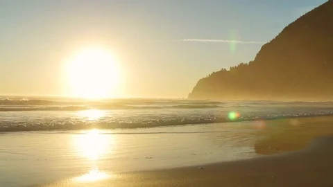 Oregon Coast Beach Sunset Stock Footage 82703402