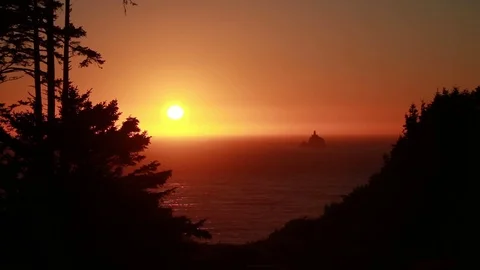 Oregon Coast Lighthouse Sunset Stock Footage