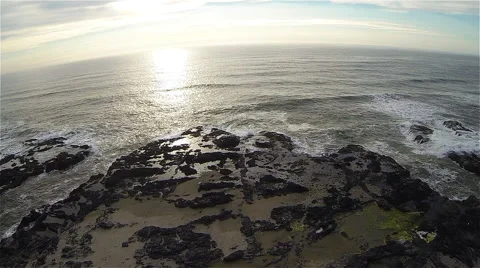 Oregon Coast Sunset Aerial Stock Footage 44093232