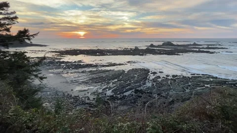 Oregon Coast Sunset with clouds from Simpson Reef Video stock 329449223