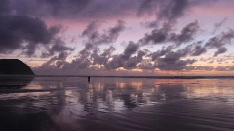 Oregon coast sunset with couple Stock Footage 235720945