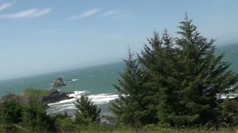 Oregon Coast with trees, rocks, waves, clouds 스톡 동영상 11238968