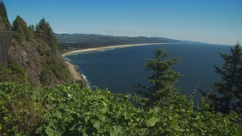 The Oregon coastline as seen from a viewing point high above Stock Footage 262795535