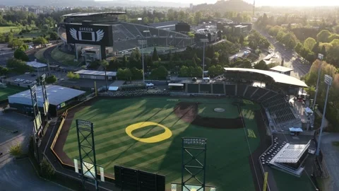 Oregon Ducks baseball field with large O logo on infield, Autzen Stadium with Stock Footage 335937078