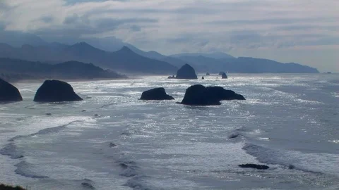 Oregon Famous Haystack Rock in Cannon Beach along the Oregon Coast, Oregon USA Stock Footage 102188253