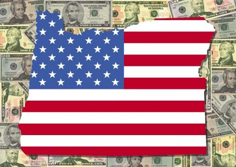 Oregon with flag and dollars Illustrazione stock