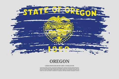 Oregon flag with brush stroke effect and information text poster, vector Stock Illustration