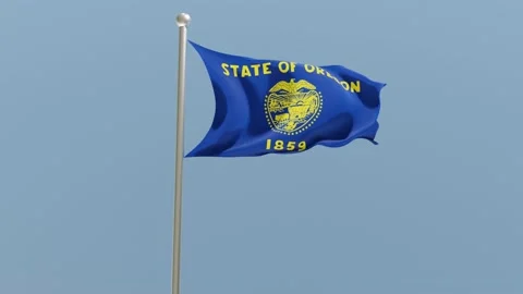 Oregon flag on flagpole. OR flag fluttering in the wind. USA. Stock Footage 171459713