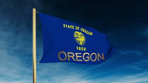 Oregon flag slider style with title. Waving in the wind with cloud background 스톡 동영상 48196668