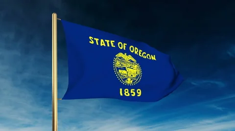 Oregon flag slider style. Waving in the win with cloud background animation 스톡 동영상 48196218