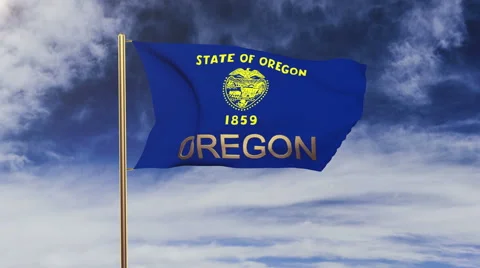 Oregon flag with title waving in the wind. Looping sun rises style.  Animation Stock Footage 48197073