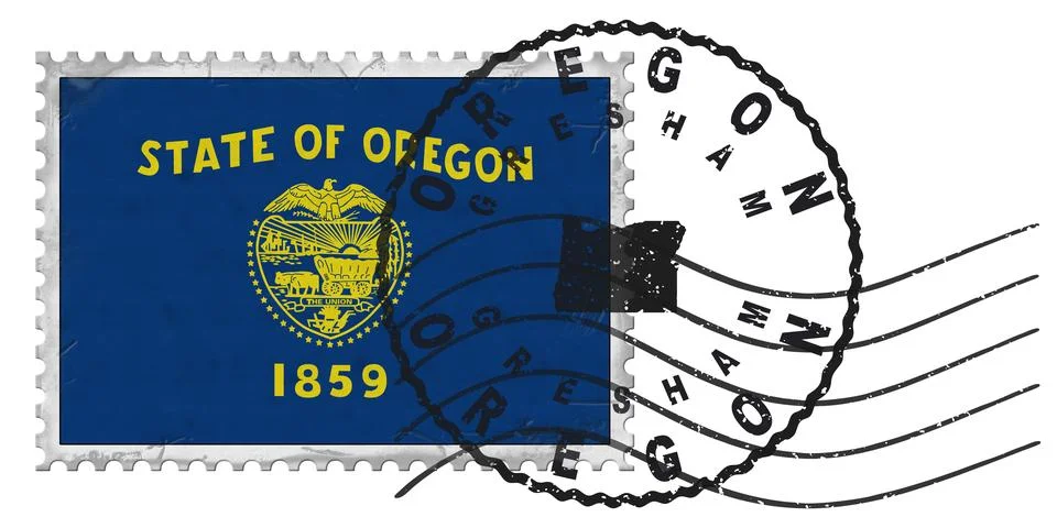 Oregon Gresham Stamp National Flag and Postmark 写真素材