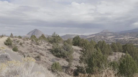 Oregon High Desert Hills With Juniper Trees and Mountain Peaks Stock Footage 333703140