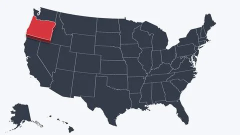 Oregon Highlighted Raised in 3D on US Election Map Neutral Teal Amber, White Stock Illustration
