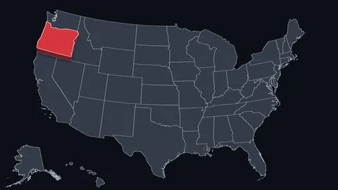 Oregon Highlighted Raised in 3D on US Election Map Red Fill Scheme, Black Stock Illustration