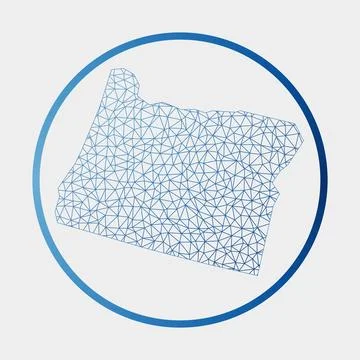 Oregon icon. Network map of the us state. Round Oregon sign with gradient r.. Stock-Illustration