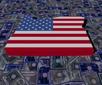 Oregon map flag on dollars illustration Illustrazione stock