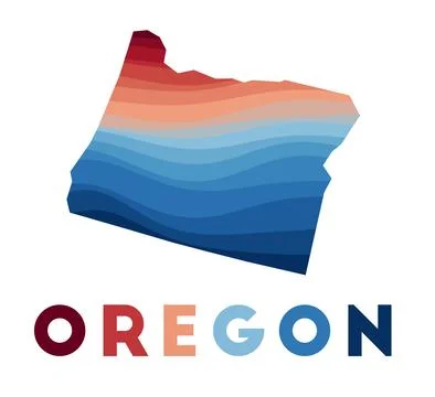 Oregon map. Map of the us state with beautiful geometric waves in red blue .. Illustrazione stock