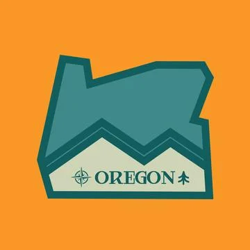 Oregon Map with Mountain Line,Tree, and Compass Stock Illustration