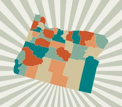 Oregon map. Poster with map of the us state in retro color palette. Shape o.. Stock Illustration