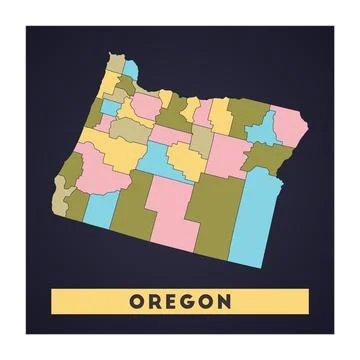 Oregon map. Us state poster with regions. Shape of Oregon with us state nam.. Stock Illustration