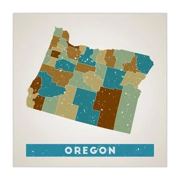 Oregon map. Us state poster with regions. Old grunge texture. Shape of Oreg.. Stock Illustration