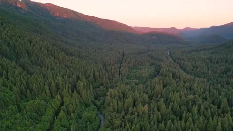 Oregon Mountain Sunset 180° Smooth Pan Cinematic Aerial (4K UHD) Stock Footage 271159221
