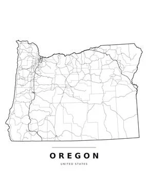 Oregon OR Map Counties Highways Roads Black White Editable Vector Stock Illustration