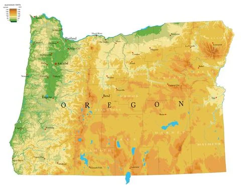Oregon physical map Stock Illustration