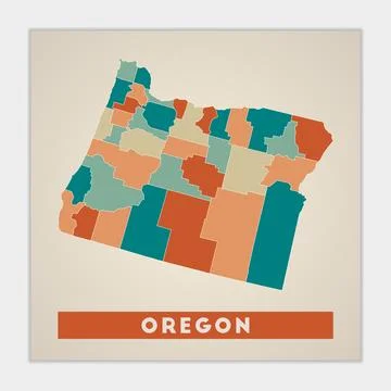 Oregon poster. Map of the us state with colorful regions. Shape of Oregon w.. Stock Illustration