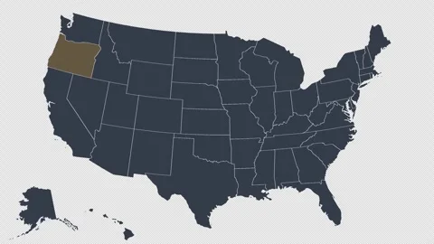 Oregon Pulsing on US Election Map State Animation Seamless Loop Alpha Channel 4K Video stock 341308403