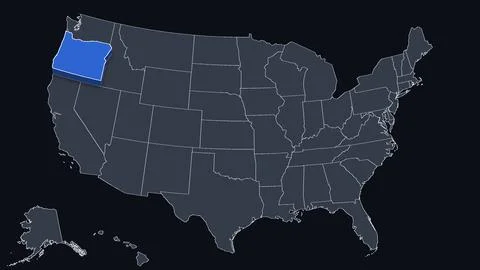 Oregon Raised in 3D on US Election Map Red and Blue Highlight, Black Background Stock Illustration
