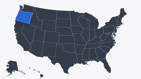 Oregon Raised in 3D on US Election Map Red and Blue Highlight, White Background Stock Illustration