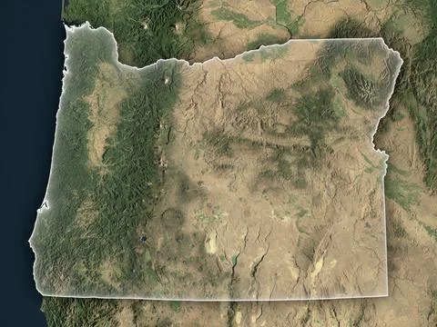 Oregon on a realistic map with state borders and cities Stock Illustration