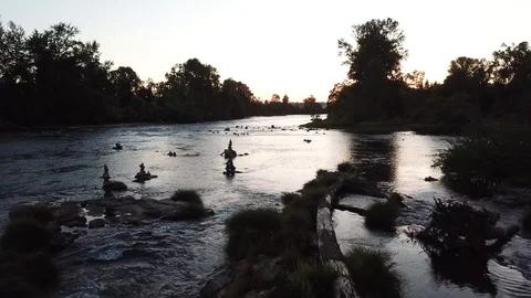 Oregon River Rocks Sunset Stock Footage 105247487