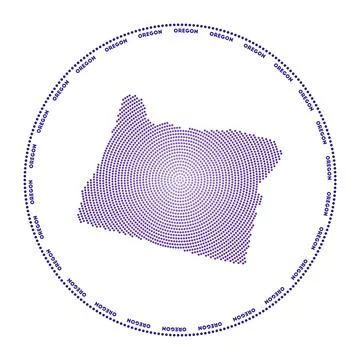 Oregon round logo. Digital style shape of Oregon in dotted circle with us s.. Stock Illustration