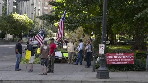 Oregon Standoff trial protesters on corner across from the courthouse Stock Footage 71799252